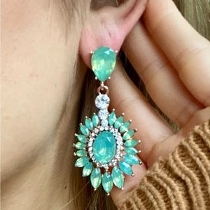 Green/Crystal Rhinestone Statement Earrings